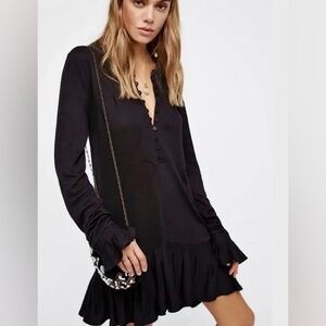 Free People Your Girl Ruffle Hem Henley Tunic